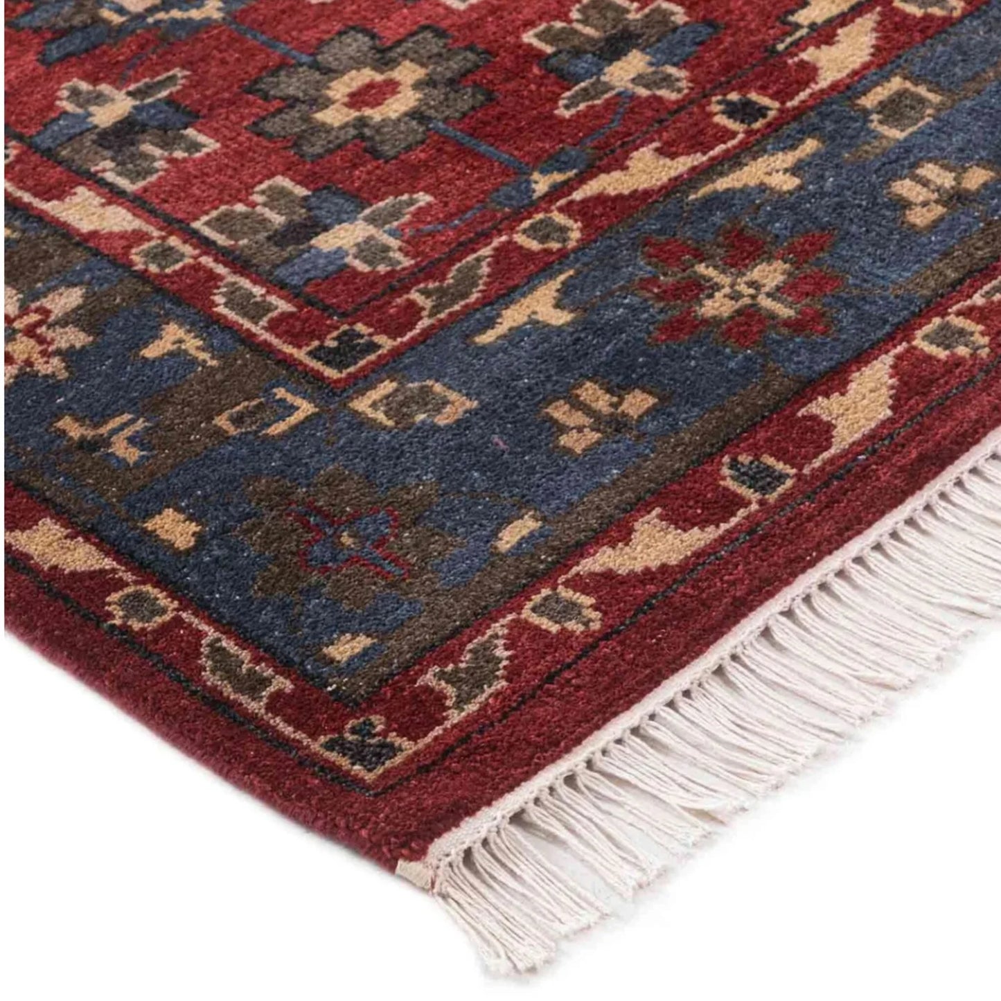 Hand-Knotted Traditional Red and Navy Blue Persian Style Floral Area Rug