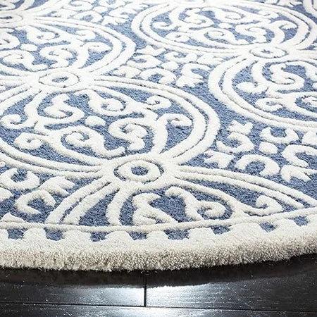 Classic Medallion Round Area Rug in Navy & Ivory – Transitional Style Carpet