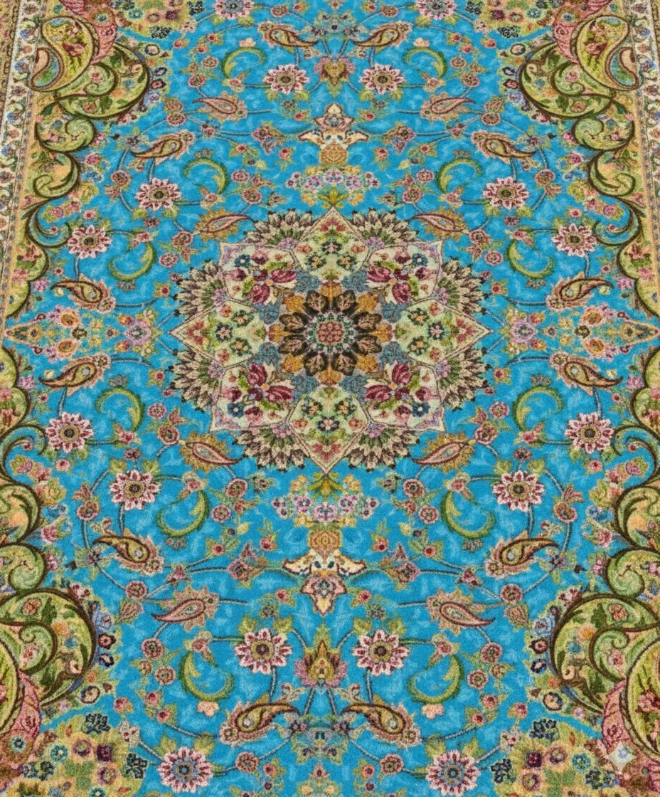 Navy Blue & Cream Medallion Round Area Rug – Vintage Distressed Power Loomed Carpet