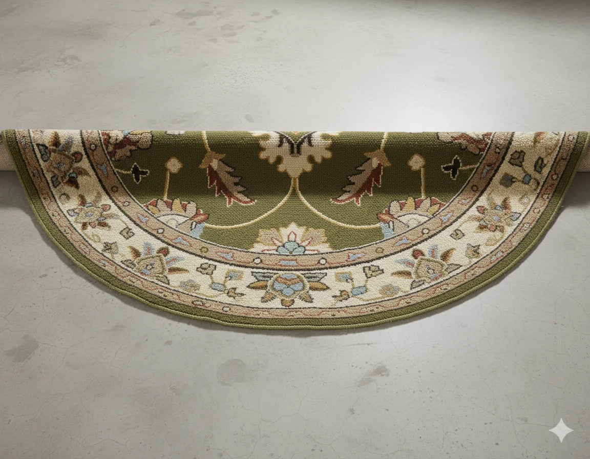 Luxury Round Green Area Rug – Floral Medallion Design Carpet for Living Room & Bedroom