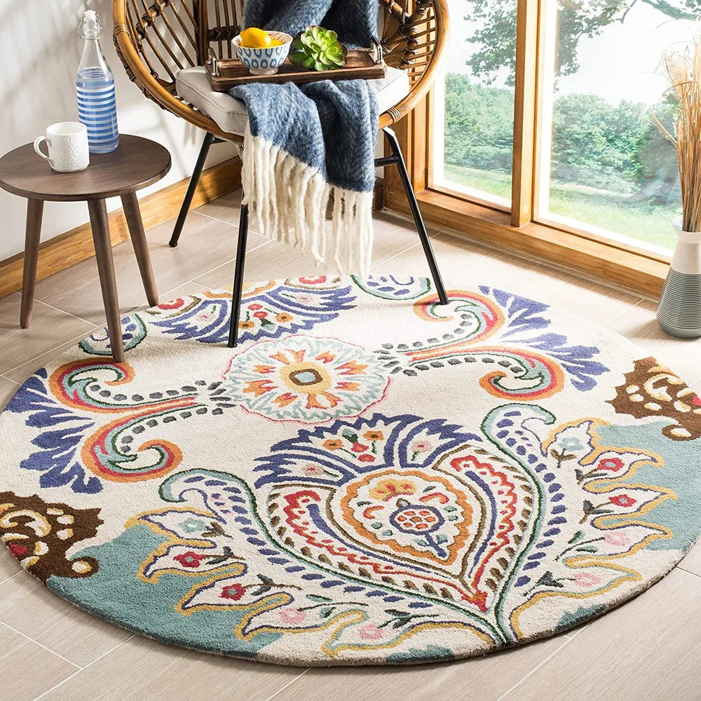 Vibrant Bohemian Floral Medallion living room Round Area Rug | Multicolor Accent Carpet