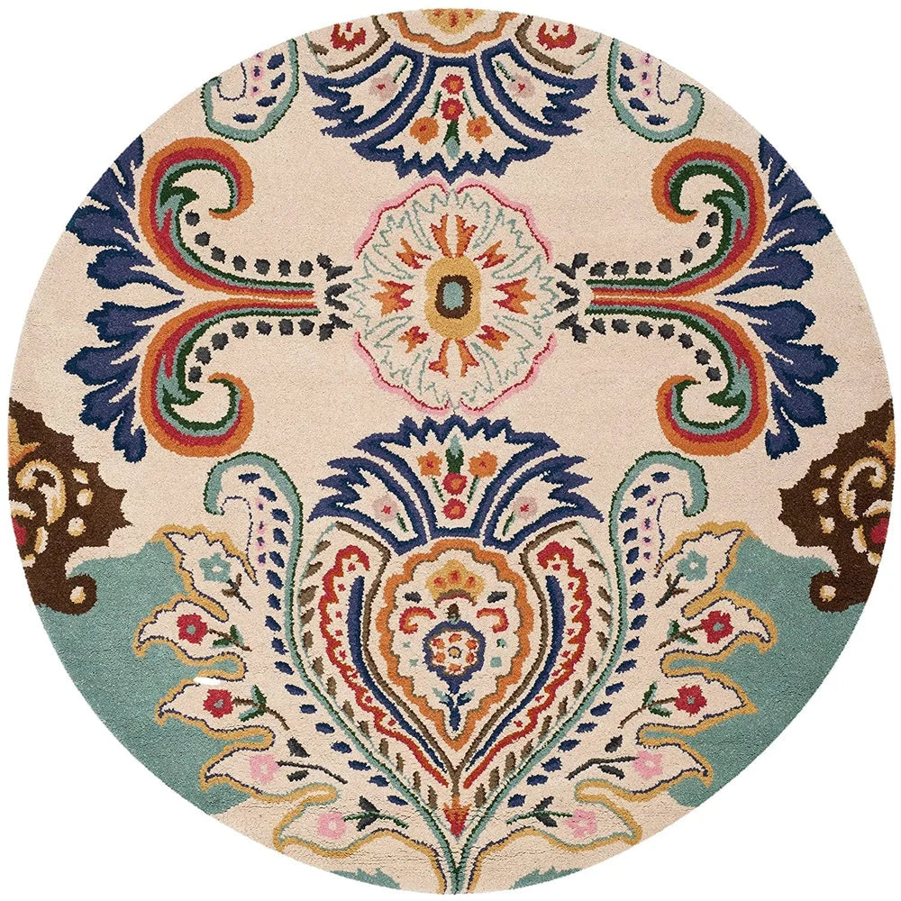 Vibrant Bohemian Floral Medallion living room Round Area Rug | Multicolor Accent Carpet
