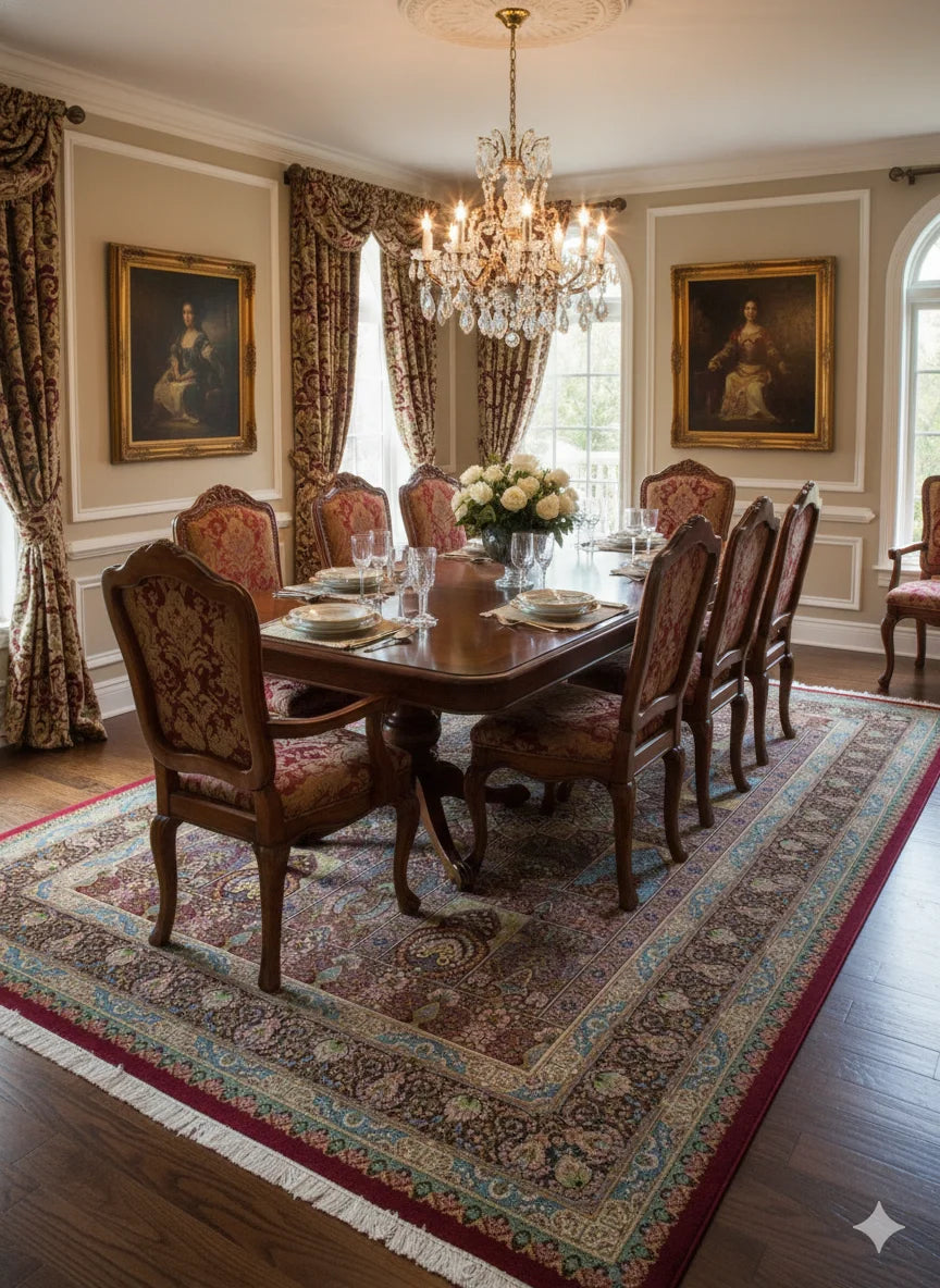 Luxury Traditional Persian Medallion Area Rug | Deep Red & Multi-Color | Non-Shedding, High-Density Weave