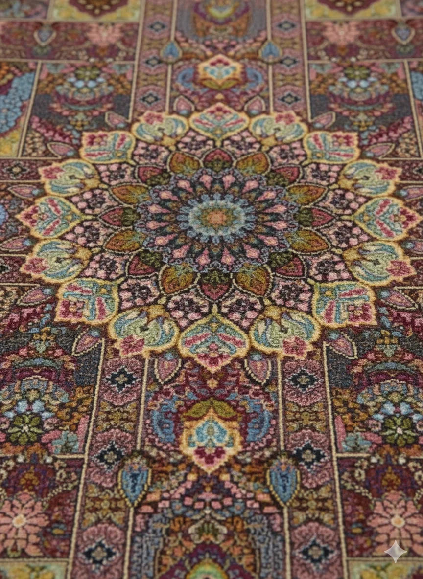 Luxury Traditional Persian Medallion Area Rug | Deep Red & Multi-Color | Non-Shedding, High-Density Weave