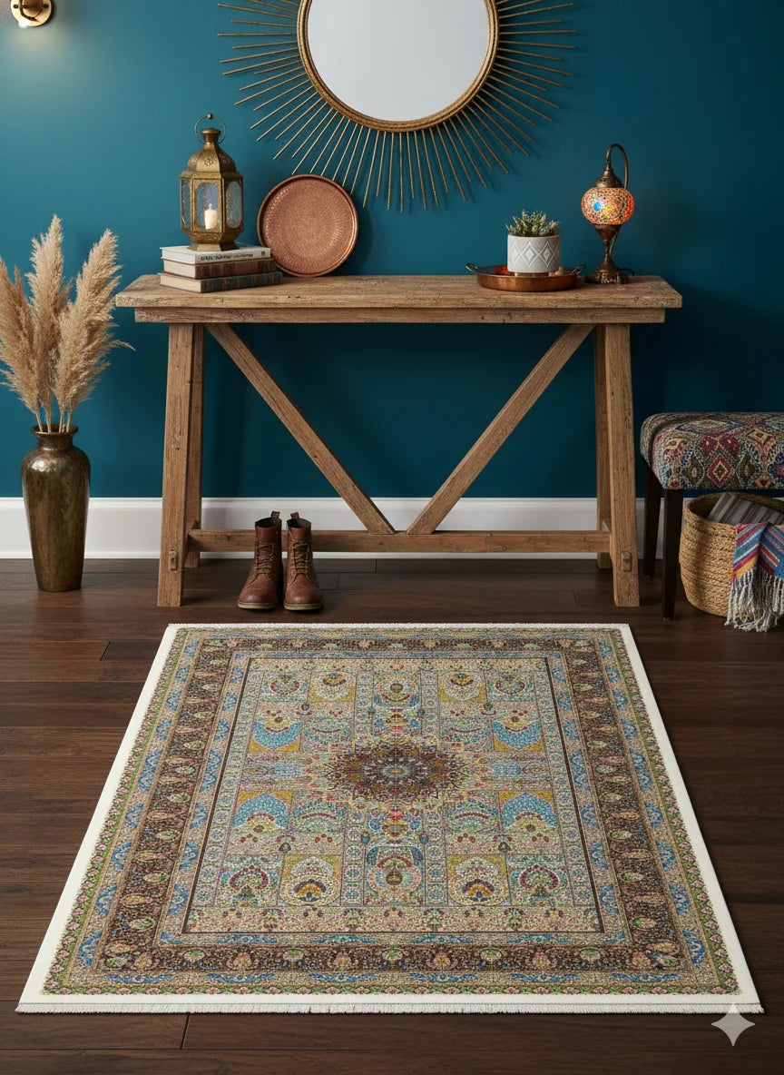 Timeless Persian Style Floral Medallion Area Rug | Traditional Wool-Blend Carpet