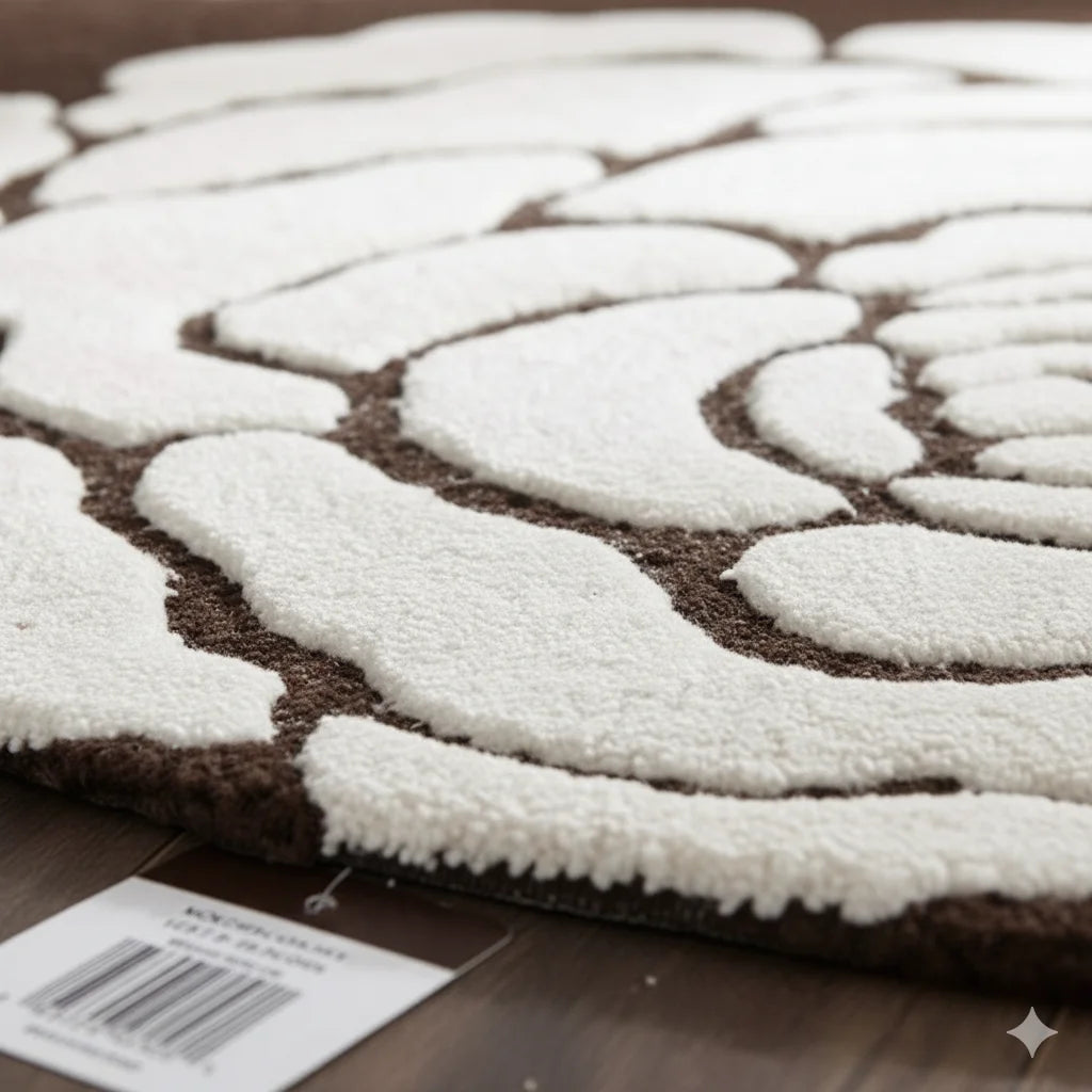 Elegant Brown & White Floral living room Round Area Rug – Soft & Durable Accent Carpet