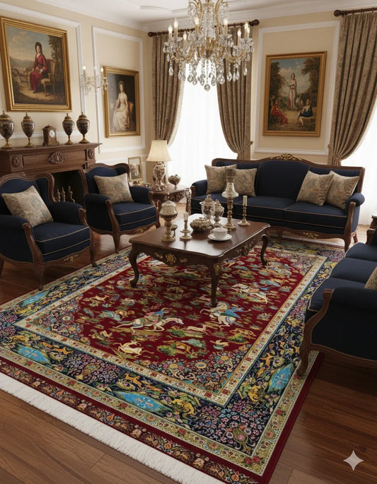 Classic Red & Blue Medallion Rug | Traditional Persian-Style Carpet | Durable Woven
