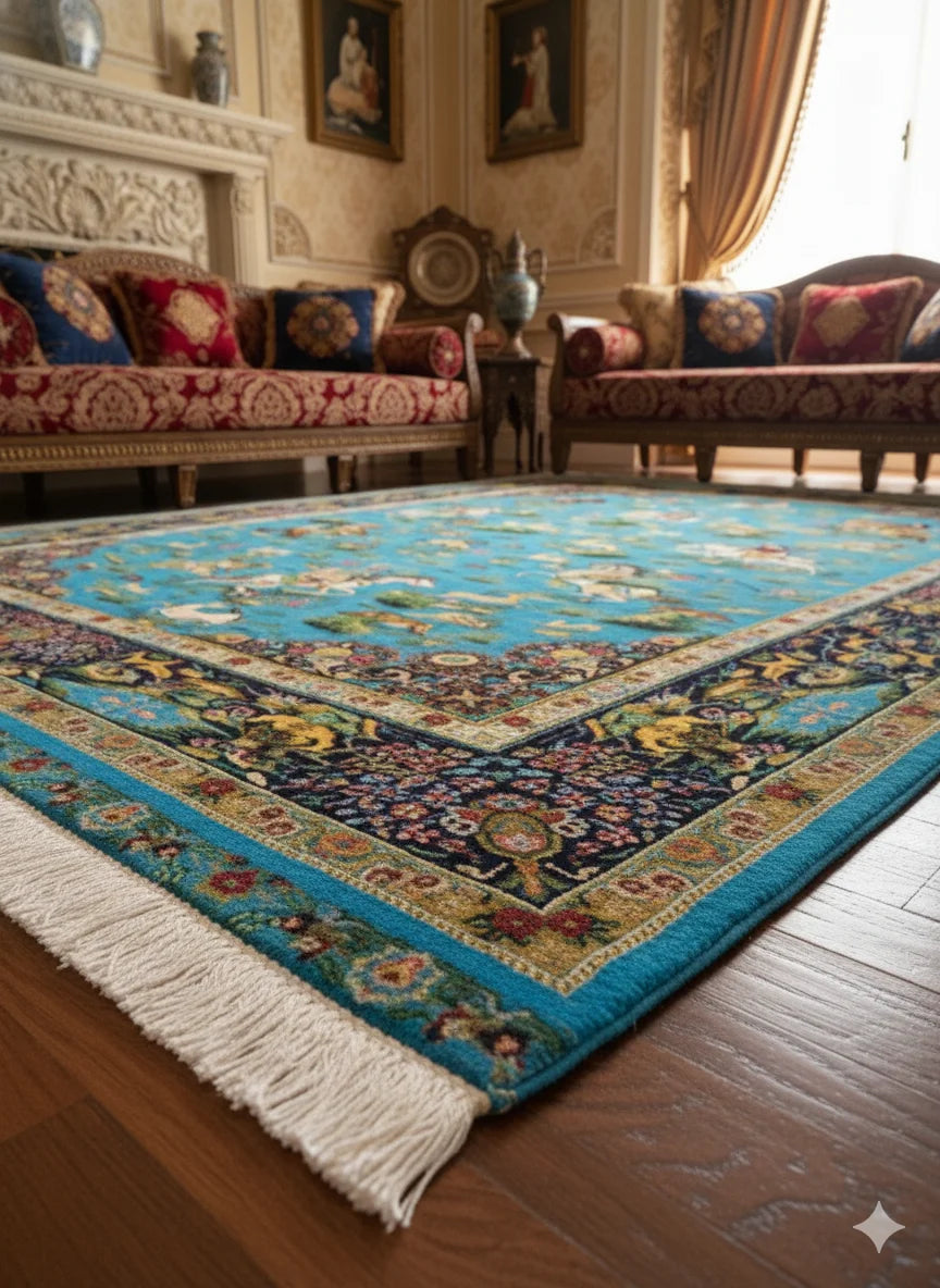Fine Woven Persian-Style Area Rug with Equestrian and Animal Design