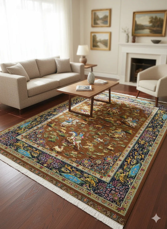 Sale! Product imageProduct imageProduct imageProduct imageProduct imageProduct imageProduct image Luxury Brown Traditional Hunter Rug for Living Room | Vintage Persian Design