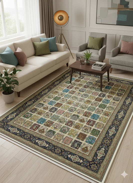 Vintage-Style Patchwork Area Rug – Multi-Color Persian/Oriental Design