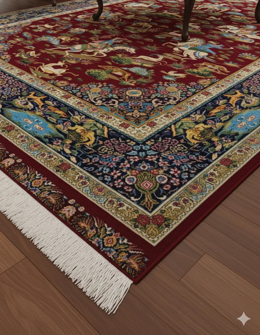 Classic Red & Blue Medallion Rug | Traditional Persian-Style Carpet | Durable Woven