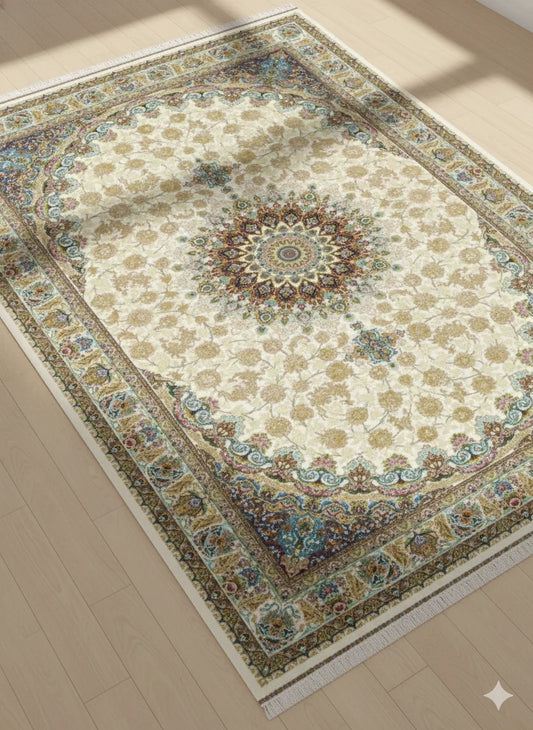 Heirloom-Quality Persian Style Area Rug – Intricate Floral & Border Design in Beige