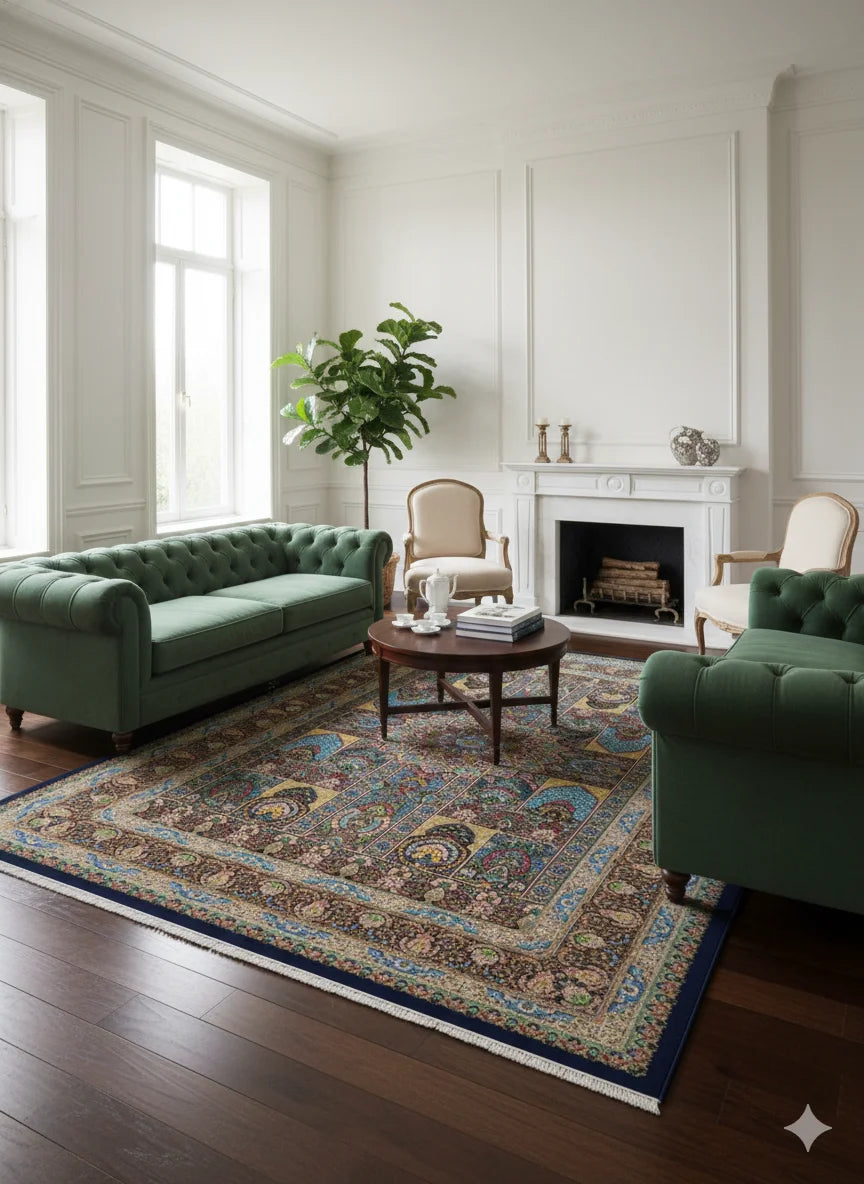 Vibrant Jewel-Tone Traditional Rug – Teal, Rose, & Brown Floral Accent Carpet