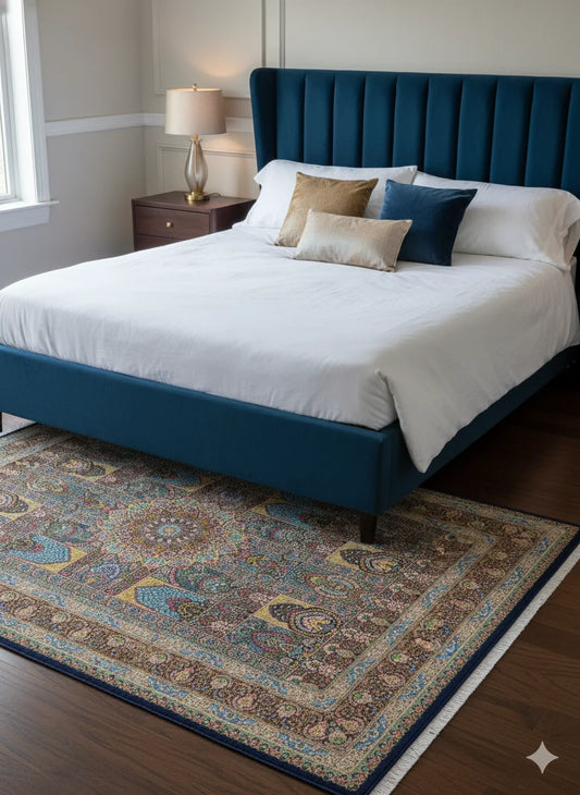 Vibrant Jewel-Tone Traditional Rug – Teal, Rose, & Brown Floral Accent Carpet