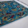Vibrant Turquoise Floral Hand-Knotted Wool Rug