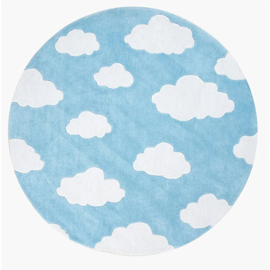 Dreamy Cozy Plush Round Rug | Modern Decor with Cloud Motif and Tassels