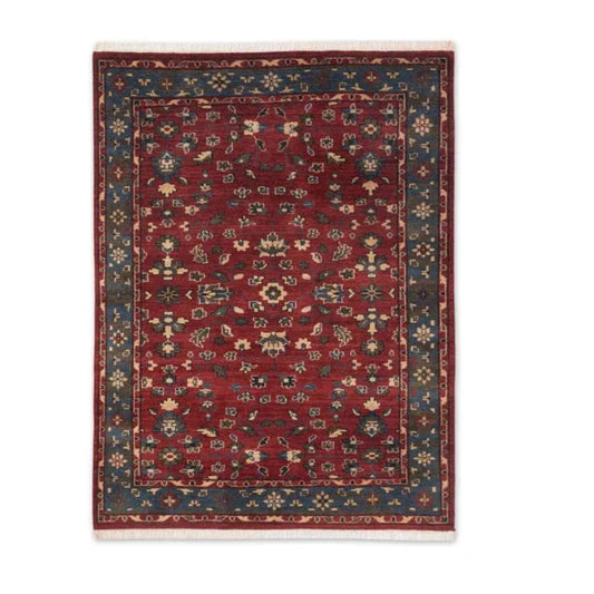 Hand-Knotted Traditional Red and Navy Blue Persian Style Floral Area Rug