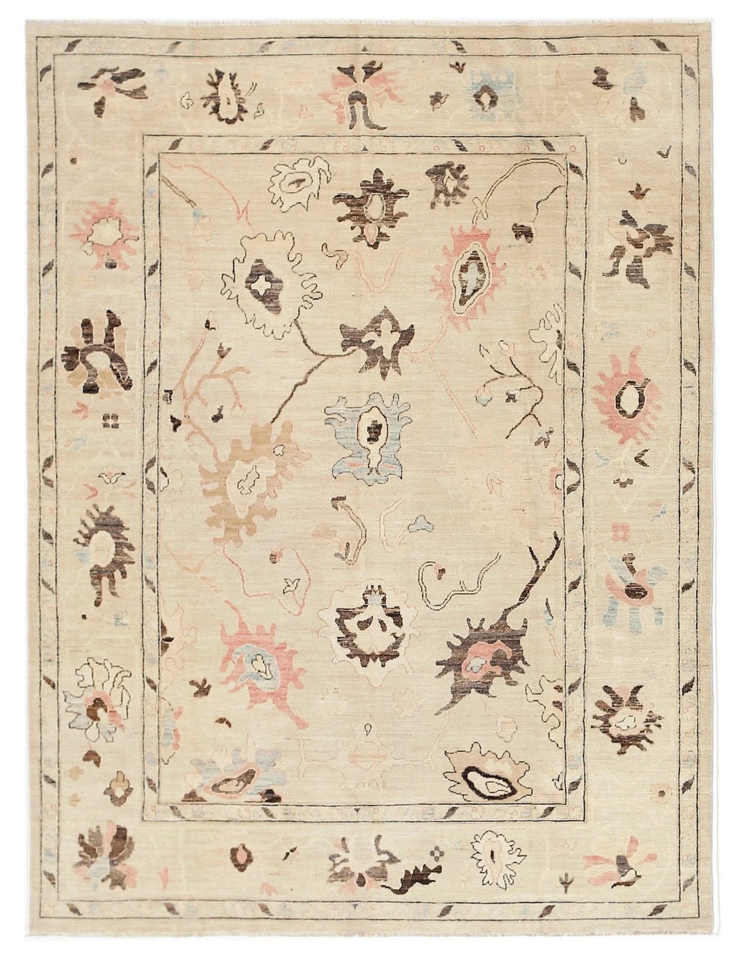 Handmade Transitional Oushak Rug in Neutral and Pastel Tones