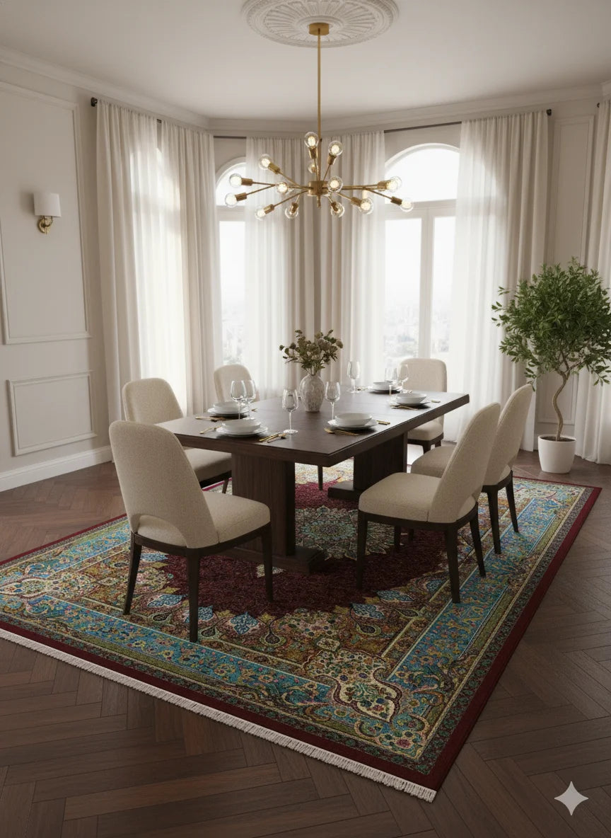 Majestic Kashan Ruby Red Traditional Area Rug – Intricate Floral Medallion Design