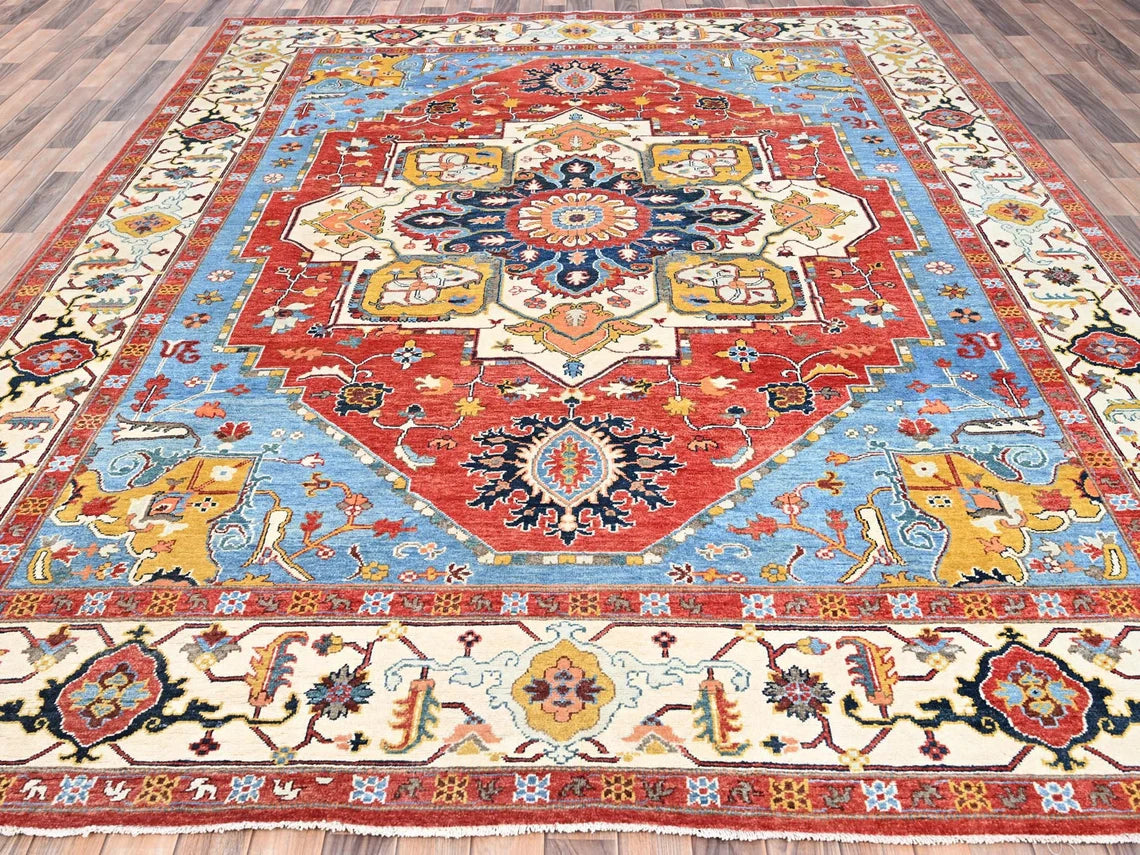 Handmade Oriental Area Rug – Traditional Red & Blue Persian Design Carpet for Living Room & Home Décor