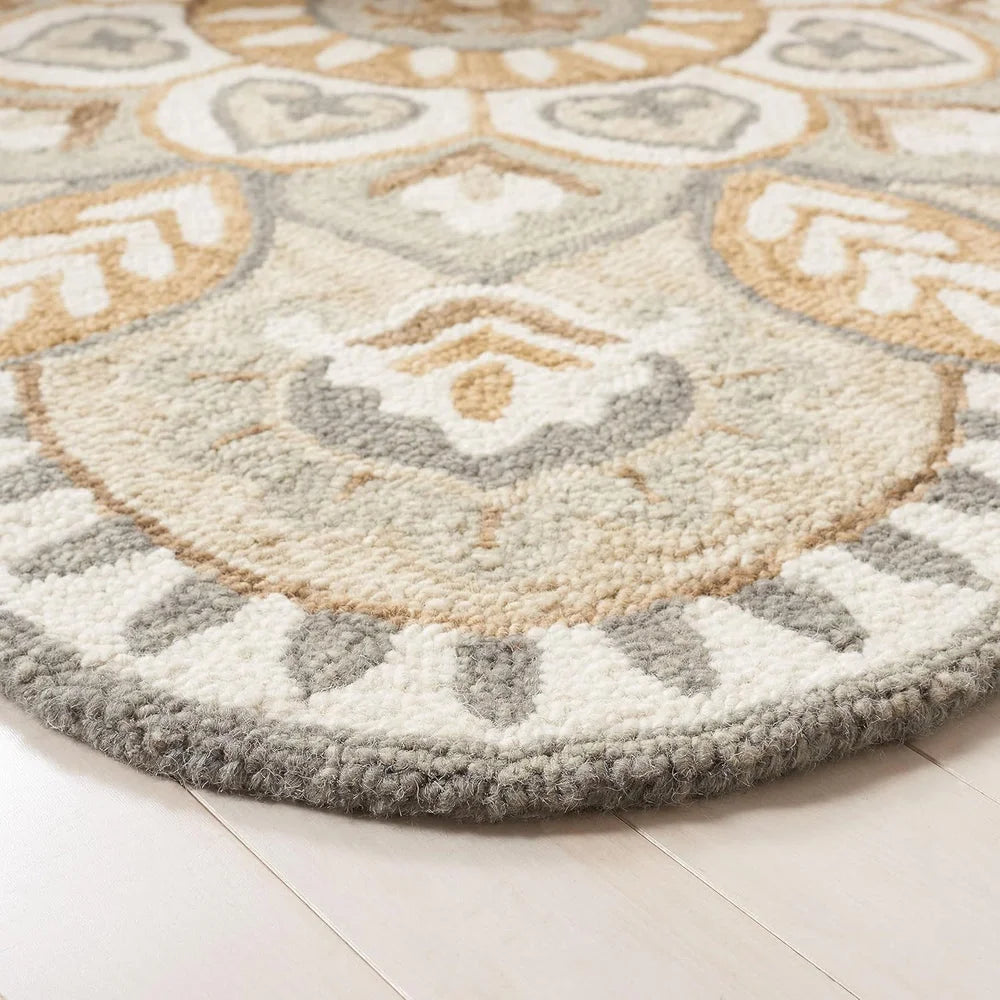 Luxury Scalloped Floral Medallion Area Rug – Elegant Hand-Tufted Wool Carpet