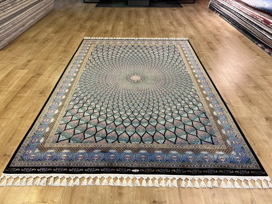 Blue Black Silk Carpet, Home Decor, Luxury Silk Rug, Palace Silk Rug, High Quality Rug, Turkish Rug, Persian Rug, Rug For Livingroom