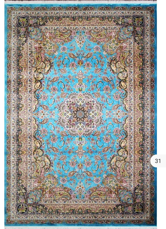 Vibrant Turquoise Traditional Area Rug – Ornate Floral Medallion Design