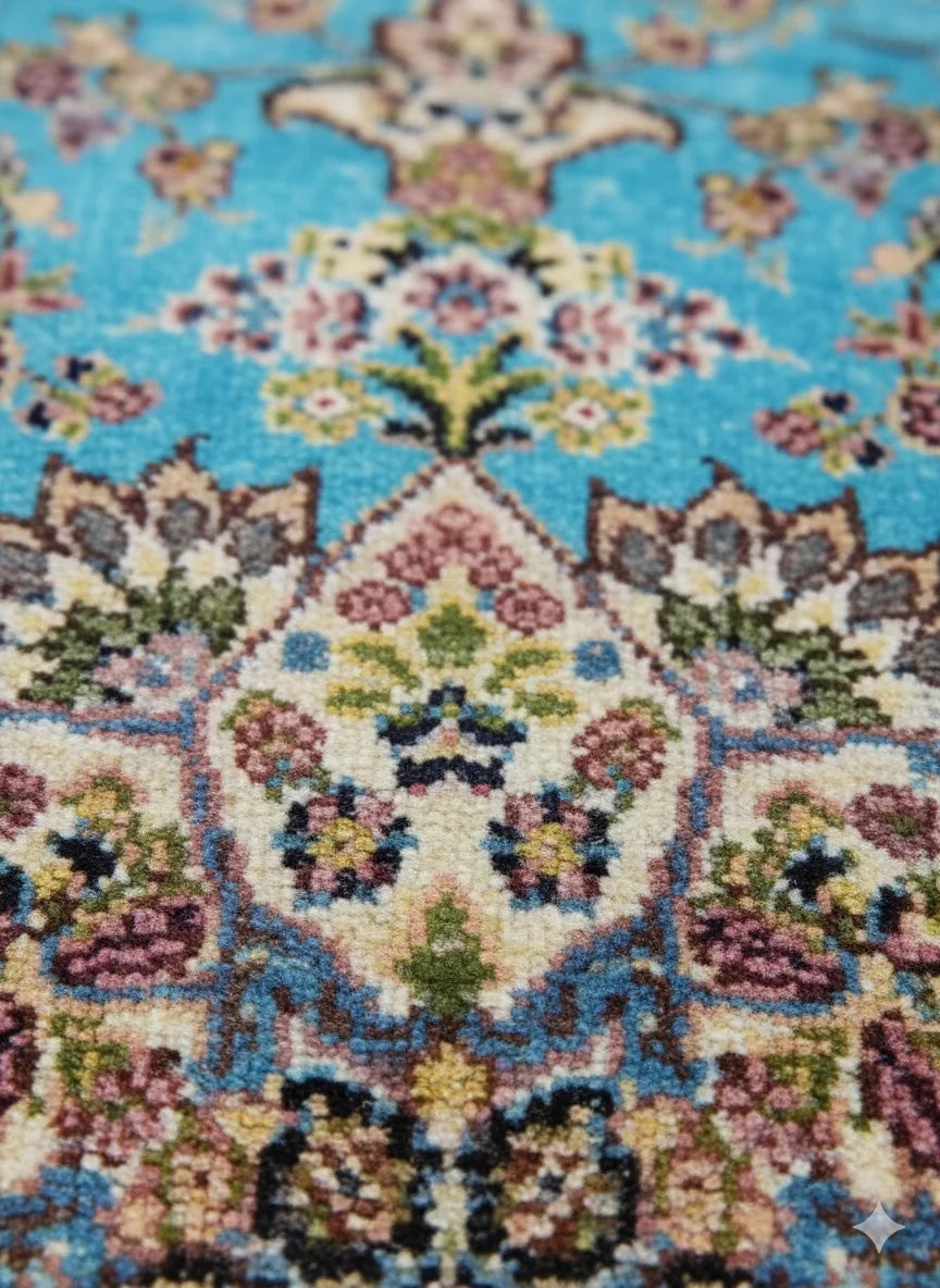 Vibrant Turquoise Traditional Area Rug – Ornate Floral Medallion Design